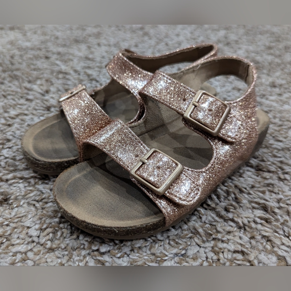 Size 9 Cat & Jack rose gold glitter sandals
